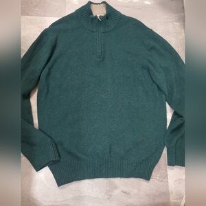 Lorenzo Magni Men's Green 1/4 Zip Long Sleeves Sweater. Size L. 70% Wool.